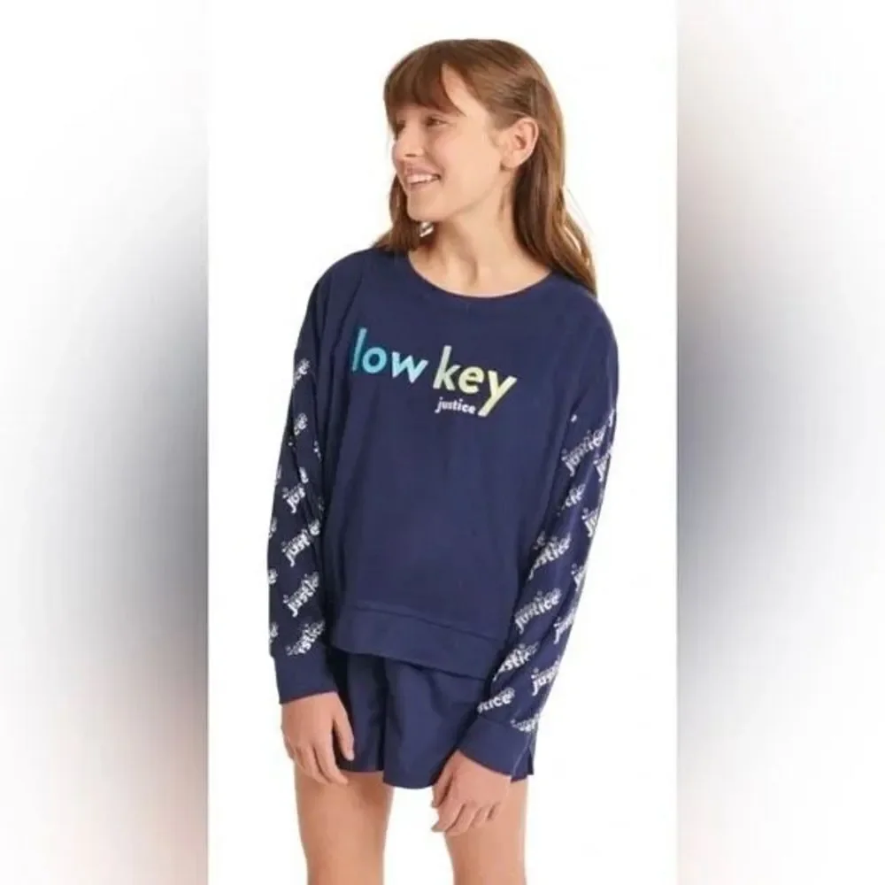 NWT Justice Girls Sz M (10) Cozy Fleece Long Sleeve Top & Sleep Short Pajama Set